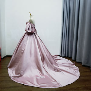 A-Line Pink Satin Vestido largo de fiesta Vestidos de quinceañera Vestido de noche Mz0059 - Product Image 3