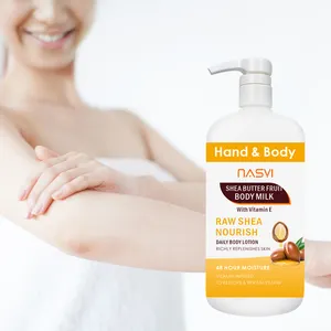 Crema de manos y loción corporal OEM de etiqueta privada Loción corporal hidratante de manteca de karité cruda vegana natural con vitamina E