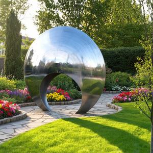 Sculpture en acier inoxydable poli sur mesure, grande taille, art abstrait moderne, installation pour la décoration extérieure des jardins et des paysages - Product Image 2