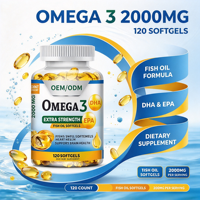 Gélules d'huile de poisson Oméga 3 2000mg avec EPA et DHA élevés pour le cœur et le cerveau, supplément OEM ODM à marque privée, 120 gélules