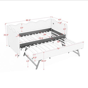Canapé-<span class=keywords><strong>lit</strong></span> confortable à carreaux gingham avec <span class=keywords><strong>lit</strong></span> <span class=keywords><strong>gigogne</strong></span>, taille double, pas besoin de sommier, avec port USB, tissu en lin, rose - Product Image 6
