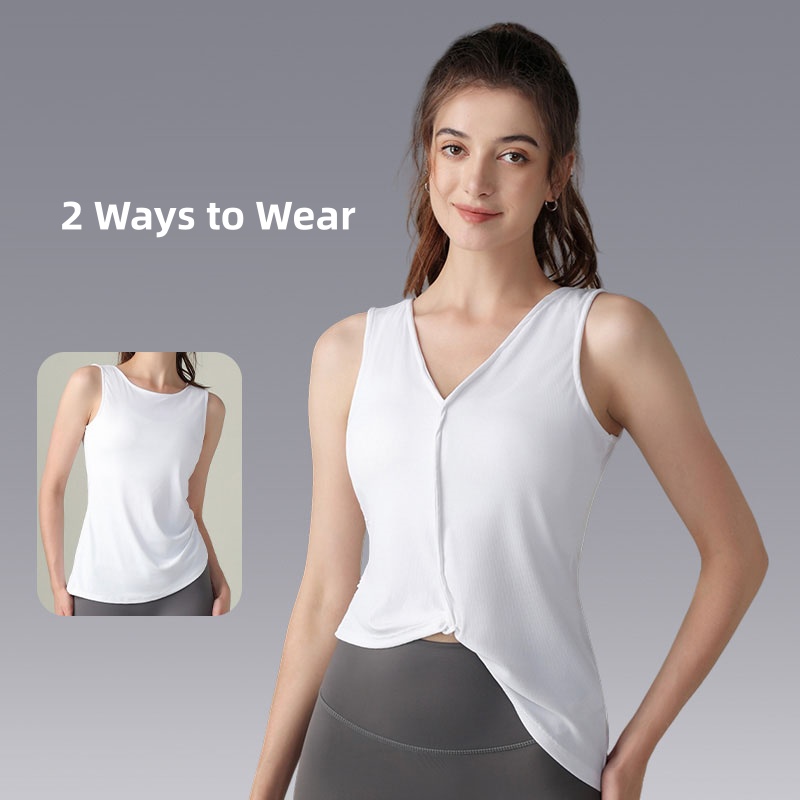 2 Ways to Wear Fashion Design tank Top Women Breathable Quick Dry Sleeveless Yoga Tops Running Sports Vest for Women Stylish