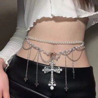 JULUN Modische Taillenkette Elegante Mehrschichtige Perlenkette Taillengürtel mit Schmetterling-Kreuz-Anhänger Hosenkette für Kleider