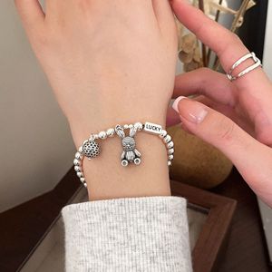 S925 Sterling <b>Silver</b> Cartoon Rabbit <b>Bead</b> Bracelet Women's Jewelry Everyday Wear 925 <b>Silver</b> Fine Beaded Bracelets - Product Image 1