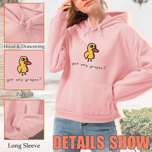 Sweat-shirt à capuche avec motif de canard mignon pour femme, sweat-shirt tricoté décontracté avec poche, imprimé de dessin animé amusant - Product Image 6