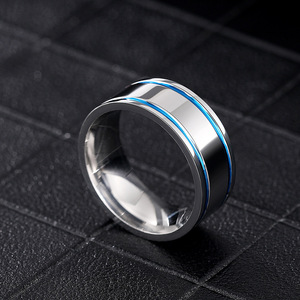 Anillo de Boda para Hombre de Acero Inoxidable con Incrustaciones Azules, Diseño Geométrico Moderno DJ078 - Product Image 5