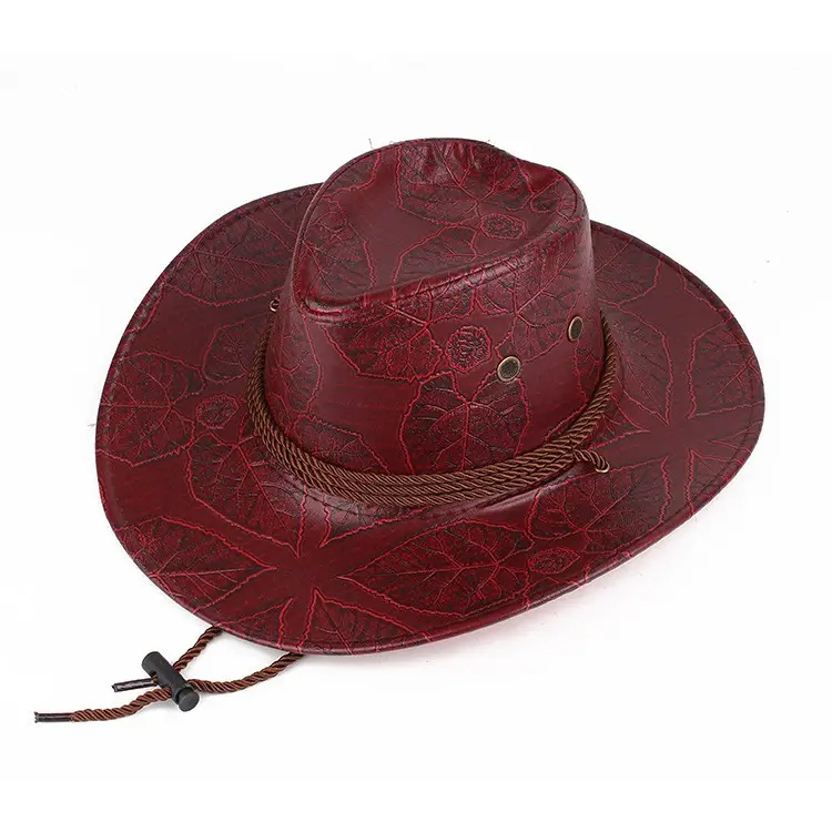 Sombrero de cuero estilo vaquero occidental para hombre y mujer, sombreado para el sol, transpirable, para verano