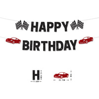 Bannière d'anniversaire Voiture de Course Noire et Rouge – Décorations Joyeux Anniversaire pour Fêtes et Célébrations