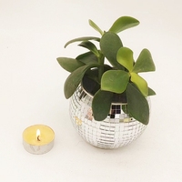 Porte-bougie en mosaïque de verre vintage à fond plat, pot à plantes avec lentille DISCO