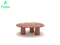 Table de salle à manger rectangulaire moderne de luxe contemporaine avec plateau en marbre rouge et piètement vert vintage pour la maison, le bar, le yacht, la villa