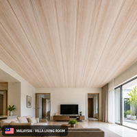 Panneau de plafond en PVC à grain de bois de chêne clair, perforé, moderne, à 2 rainures, effet vague 3D, pour projets d'aménagement intérieur de villas et d'hôtels (vente en gros)