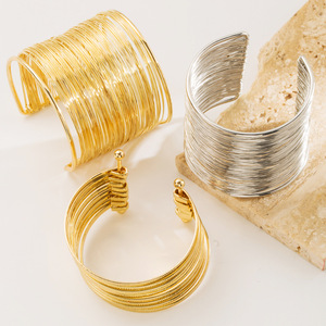 2024 nouveauté mode pas cher en gros bijoux bracelet creux brossé fil ouvert couches 18k or femmes bracelet bracelets - Product Image 1