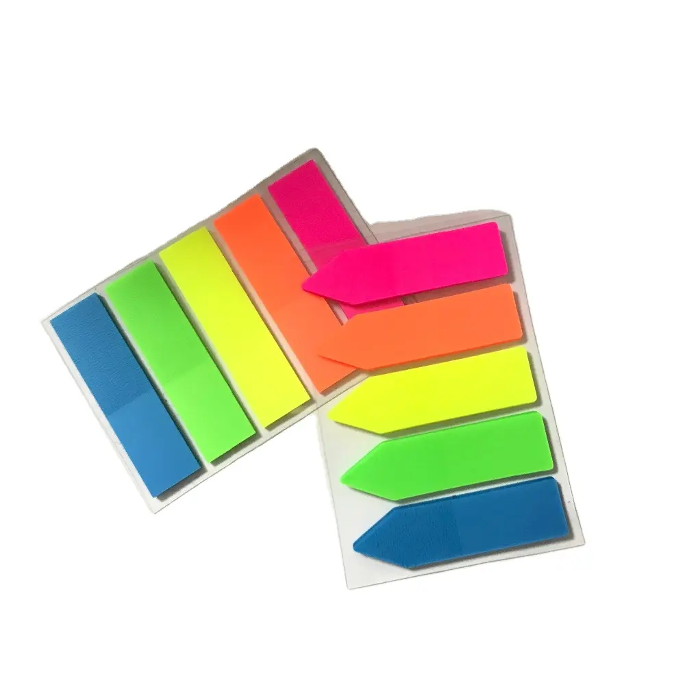 Angepasst Neon Farben PET Kunststoff Selbst-Adhesive Sticky Note 5 Farben Kunststoff Lesezeichen