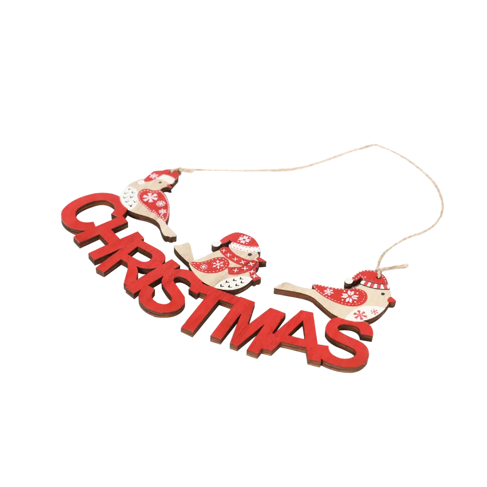 Christmas Wooden Hanging Ornaments Xmas Tree Pendants with Birds Christmas Letters for Home Festival Decoration Made by Plywood