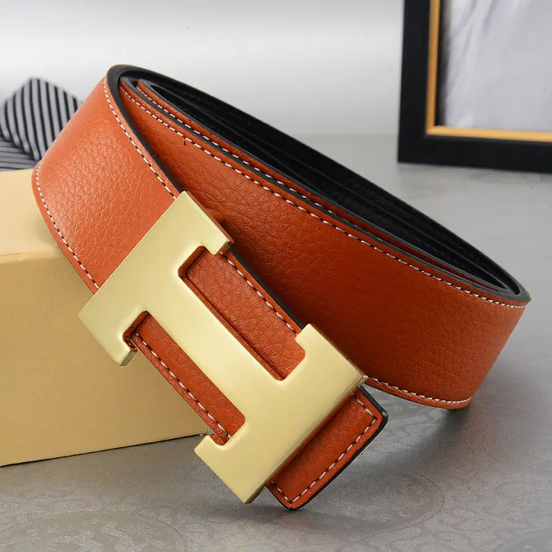 Genuine Leather Designer Belts Famous Brand Letter H Lychee Leather Belt Men Clothing Accessories Designer Wallet