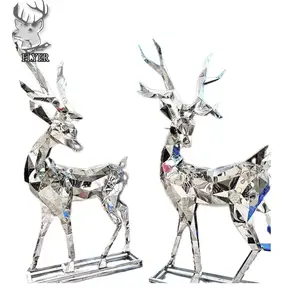 Custom Modern Outdoor Garden Decor Metal Craft Stainless Steel Animal Deer Statue Life Size Deer Stainless Steel Sculpture