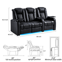 Canapé inclinable électrique intelligent à trois places en cuir véritable, zéro gravité, avec mémoire de forme, USB et structure en bois, idéal pour home cinéma