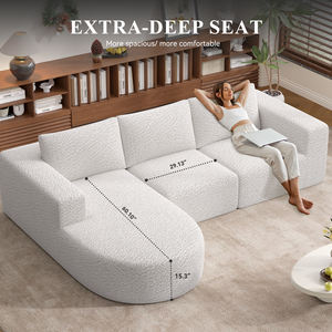 Ensemble de canapé convertible en forme de L moderne, tissu sherpa blanc, éponge, siège extra profond, pas de montage, salon confortable et chaleureux - Product Image 5