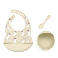 Ensemble d'alimentation pour bébé en silicone lavable, cadeau de sevrage pour nourrissons, bavoirs pour nouveau-nés avec récupérateur de nourriture, ensemble durable cuillère-fourchette