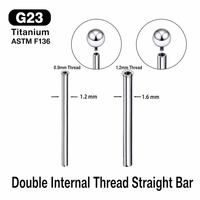 Barre droite double filetée intérieurement en titane G23 pour piercing corporel – Tige de remplacement pour langue, téton, hélix