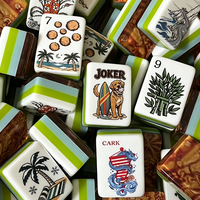Jeu de Mahjong Américain Thème Plage Tropicale 160 Tuiles, Motif Artistique Personnalisé, Kit de Jeu de Mahjong, Cadeau pour les Amateurs de Mahjong