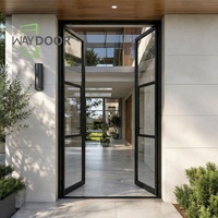 Porte d'entrée double sur mesure, minimaliste, résistante aux intempéries, robuste, en bois massif noir mat, avec verre de sécurité