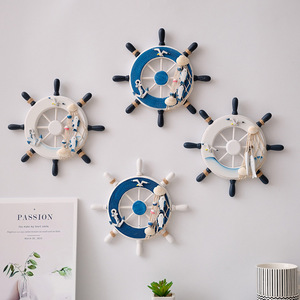 Escultura de Pared con Forma de Timón de Barco Estilo Mediterráneo, 4 Piezas, Decoración Náutica para el Hogar, Arte Circular de MDF - Product Image 1