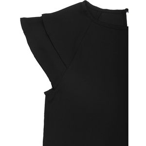 Chemisier d'été décontracté en mousseline de soie pour femmes, manches courtes, volants, coupe ample, noir, taille S - Product Image 4