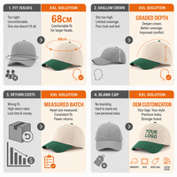 Casquette de baseball XXL personnalisée avec logo, 68 cm, coupe oversize, calotte profonde, 100 % coton sergé, beige et vert contrastant, unisexe, argent et cuivre