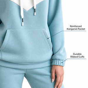 Ensemble sweat à capuche et jogging en molleton bicolore bleu clair et blanc avec logo personnalisé pour collections de marques de streetwear professionnelles - Product Image 5