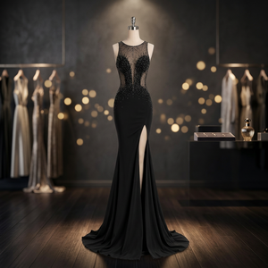 Vestido de Noche sin Mangas Premium para Mujer, Tela Importada Natural, Silueta Asimétrica, para Eventos de Gala y Recepciones - Product Image 1