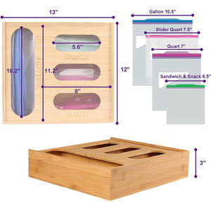 Organisateur de <span class=keywords><strong>rangement</strong></span> en bambou avec couvercle à fermeture éclair, compatible avec les contenants de type gallon et quart, idéal pour les sandwichs et les collations, pour tiroirs de placard rectangulaires - Product Image 2