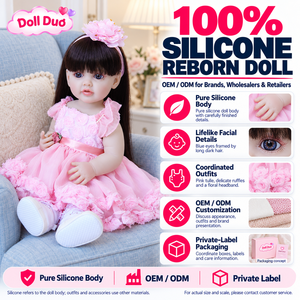 Muñeca Duo Personalizada de Silicona de Cuerpo Completo de 18 Pulgadas, Muñeca Reborn con Vestido de Tul Rosa, Cabello Largo Negro, Ojos Azules, Regalo de Navidad para Niños - Product Image 1