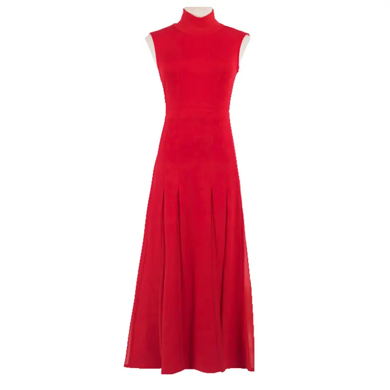 2023 Fashion Golden Age Ni Ni's Same Red Half High Neck Sleeveless Dress Temperament Light Mature French Dress