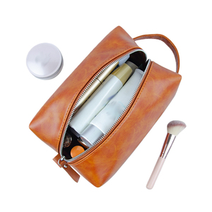 Trousse de Toilette Imperméable en Cuir PU pour Cosmétiques et Maquillage, Sac de Voyage Marron Vert pour Articles de Toilette - Product Image 3