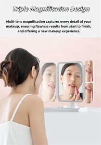 Tri Fold <b>LED</b> Makeup <b>Mirror</b> Multi Angle Vanity <b>Mirror</b> with Storage Base and Adjustable Lighting - Product Image 2