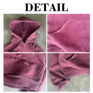 Sweat à capuche vintage délavé à l'acide pour hommes, 100 % coton, pull uni sans cordon, effet vieilli - Product Image 6