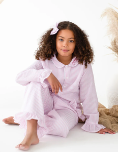 Set Pigiama Primaverile Estivo per Bambini in Seersucker con Bottoni e Volant Personalizzato Manica Lunga per Ragazze Set Pigiama Pasquale - Product Image 6