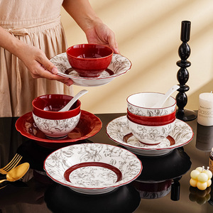 <span class=keywords><strong>Service</strong></span> <span class=keywords><strong>de</strong></span> <span class=keywords><strong>table</strong></span> en porcelaine <span class=keywords><strong>rouge</strong></span> bordeaux, vaisselle élégante et luxueuse pour mariage, cadeau <span class=keywords><strong>de</strong></span> Noël et dîner raffiné à la maison - Product Image 4