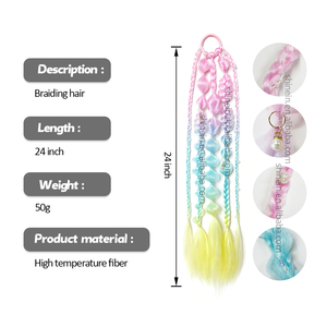 Estensione Coda di Cavallo <span class=keywords><strong>per</strong></span> Bambine, 24 Pollici, con Ciondolo di Perle, <span class=keywords><strong>Trecce</strong></span> a Bolle Intrecciate Colorate Sfumate, in Fibra Sintetica - Product Image 2