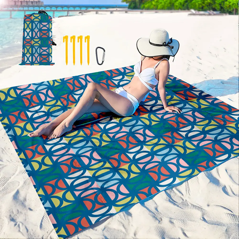 Oversize Sand Free Beach Mat Waterproof Sand proof Camping Beach Rug Pocket Portable Picnic Mat