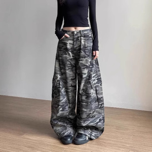 Jeans Anchos de Camuflaje OEM para Mujer, Cintura Alta, Múltiples Bolsillos, Estilo Urbano, Pantalones de Mezclilla, Logotipo Personalizado - Product Image 3