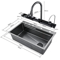 Évier de cuisine intelligent de luxe en acier inoxydable avec affichage numérique, fonction pluie et cascade, pour le lavage des légumes et de la vaisselle