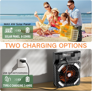 Ventilador de energía <span class=keywords><strong>solar</strong></span> portátil recargable de 10400mAh, 5 velocidades ajustables con luz LED, ventiladores para tienda de campaña de viaje, camping en casa - Product Image 5