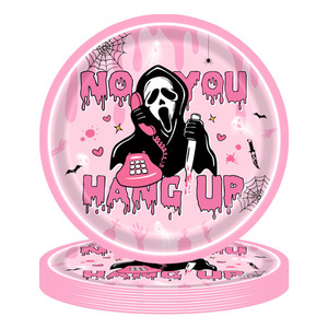 DAMAI 2024 New Design Halloween Pink Theme Horror Disposable Party Paper Plate for Kids HANG up Party Decoration Supplies - Product Image 3