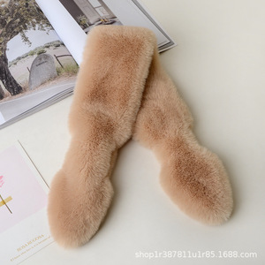 Cute Solid Color Cross Scarf Faux Rabbit Fur Plush Thicken <b>Neck</b> Scarf Shawl Girls Winter Warm Thicken Cross Collar Shawl Scarf - Product Image 4