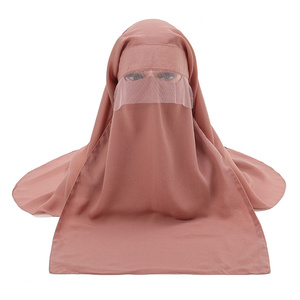 Hijab personnalisé populaire de haute qualité voile de niqab musulman une couche couverture de visage en tissu Meryl écharpe islamique Turban Hijab avec bande de cravate - Product Image 2
