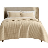 Ensemble de couette en microfibre à motif gaufré 3 pièces, taille Queen, beige, léger, toutes saisons, ultra doux, respirant, lavable en machine