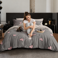 Parure de lit Polonaise Cœur Ludique Gris Rose Housse de couette pour Dropshipping UE Linge de lit en polyester doux