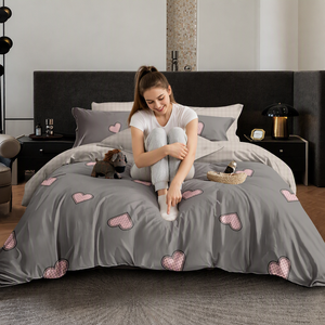 Poland Stock Playful Heart <b>Bedding</b> <b>Set</b> <b>Grey</b> <b>Pink</b> Quilt Cover for EU Dropshipping Soft Polyester Bed Linen - Product Image 3
